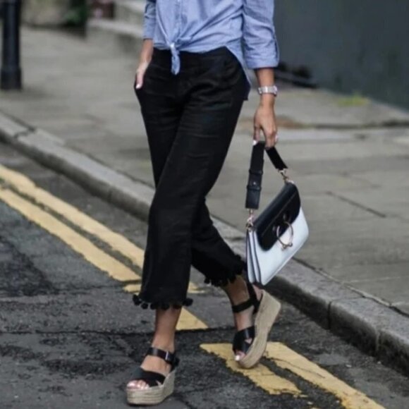 NEW Zara Black Pompom Tassel Hem Cropped Flare Career  Pants Trousers Size S - Picture 4 of 16